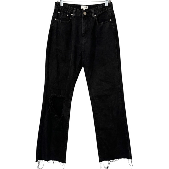 Superdown Dylan ripped knee distressed raw hem black denim jeans womens 29 - Picture 2 of 13